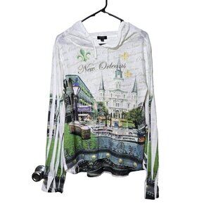 DAVINA Hooded Shirt XL New Orleans Scenic Artsy Long Sleeve Casual Studded NOLA